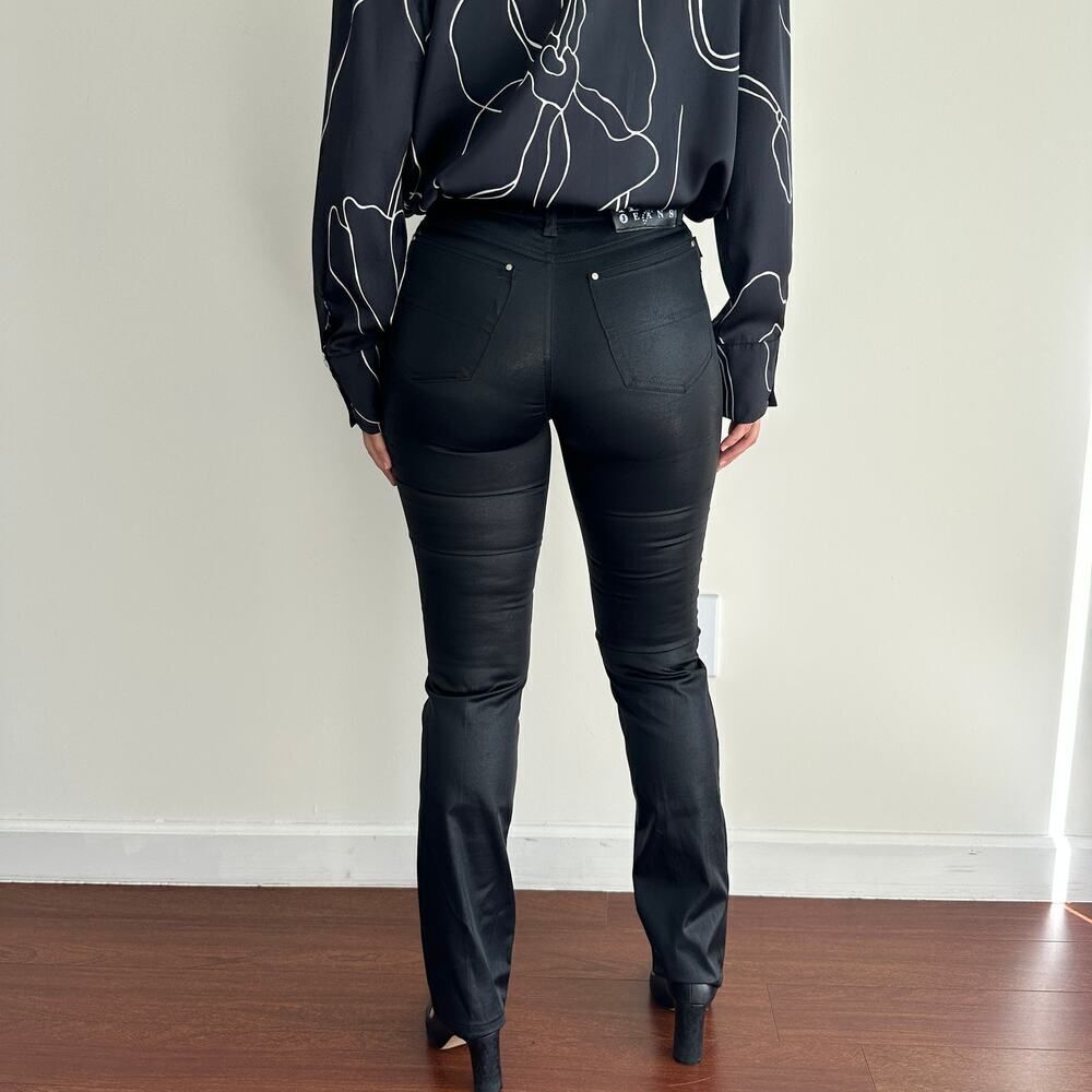 Gianfranco Ferre Pants Womens 28 Coated Wax Stretch Slim Vintage Jeans Nighclub - Picture 3 of 14